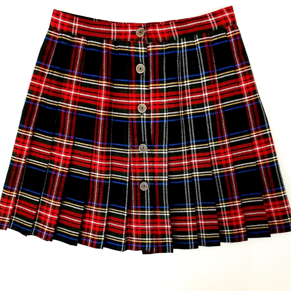 Vintage STAR C.C.C. Red Plaid Pleated Mini Skirt